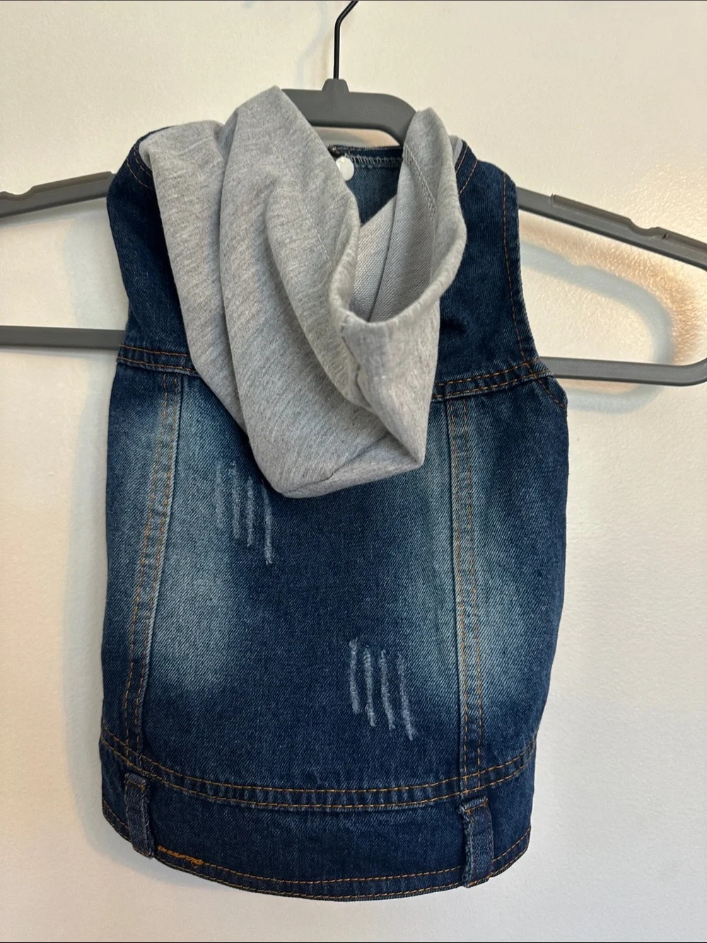 Dog Denim Vest with Gray Hood